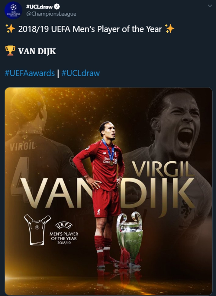 OFICJALNIE! Van Dijk piłkarzem roku UEFA!